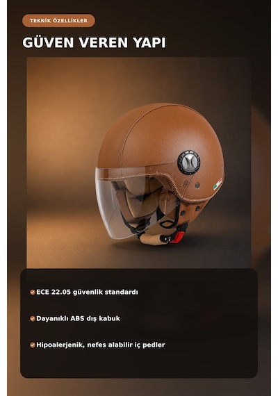 Sw Siyah Deri & Kahve Yarım Açık Kask Kahverengi