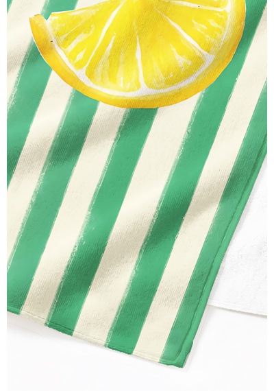 Limon Çizgili Premium Plaj Havlusu - Tropikal Modern Yeşil Sarı Hızlı Kuruyan Mikrofiber Havlu Çok Renkli