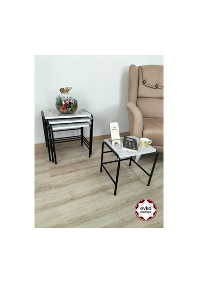 Evko Mobilya Buket Sehpa, 4'lü Zigon Sehpa, Servis Sehpası, Iç Içe Geçen Sehpa, Ahşap Sehpa, Dikdörtgen Sehpa Gri