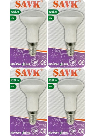 4 Adet Şavk 6w 37w Beyaz Işık 6500k E14 Duylu İnce Duy Led R50 Ampul