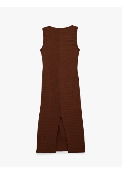 Koton Bürümcük Kolsuz Dik Yaka Midi Bodycon Elbise Kahverengi 6sal80003ık Kahve