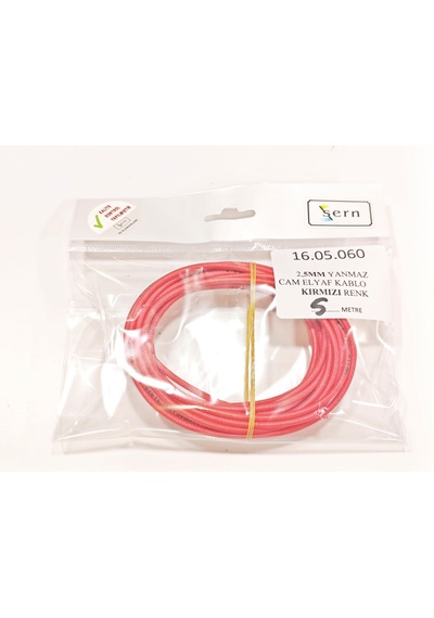 Kırmızı Renk 2,5mm Cam Elyaf Örgü Yanmaz Kablo 5metre, -60/+180 C 1 Adet