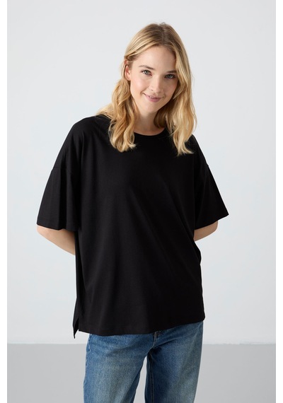 Oversize Fit Basic O Yaka 3lü Paket Siyah Kadın T-shirt 97285 SIYAH