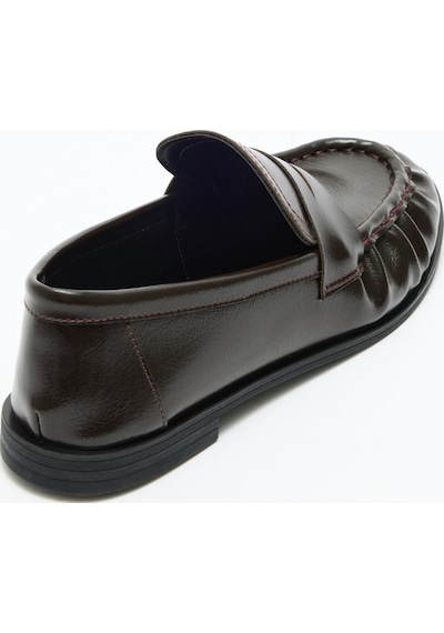 Lutvelizade Loafer 2517 Klasik Deri Görünümlü Oval Burun Acı Kahve Kadın Loafer Acı Kahverengi