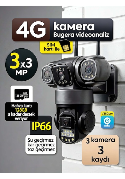 24 Saat Kablosuz 4g Sım + 9mp Kamera İki Yönlü Sesli Alarm Ip66 Su/toz Korumalı Güvenlik Sistemi