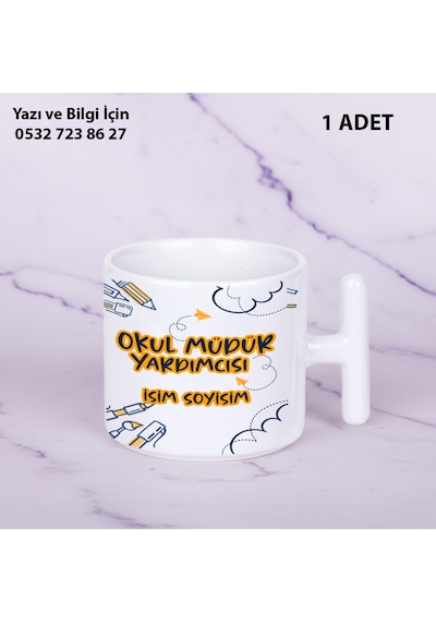 Okul Müdür Yardımcısı Öğretmenler Günü İçin Kişiye Özel İsim Baskılı T Kupabardak Öğretmenehediyelik Beyaz