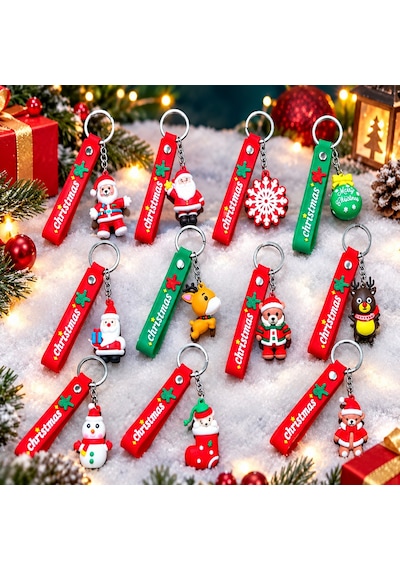 Vıp 9 Adet Noel Anahtarlık Yılbaşı Hediyesi Christmas Keychain Noel Figürlü Anahtarlık Noel Hediyesi