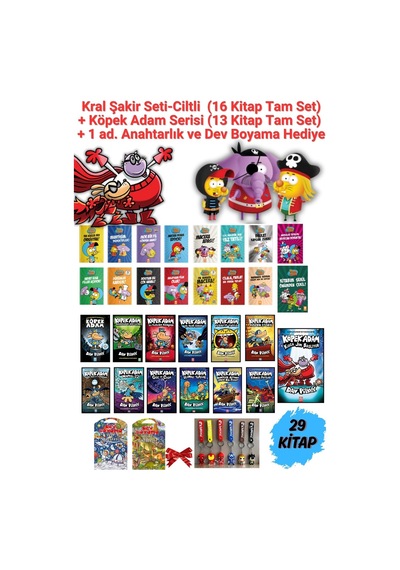Kral Şakir 16 Kitap + Köpek Adam 13 Kitap Toplam 29 Kitap Set + 1 Ad. Dev Boyama Ve Anahtarlık