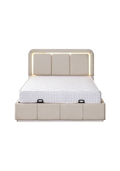 Demonte Baza Seti, Nox Ledli Çift Kişilik Baza Başlık Maxi Yatak Seti, Bej - 160x200 Cm 160 x 200