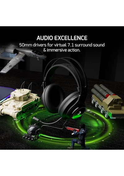 Kugon Usb Gaming Headset - 7.1 Virtual Surround Sound, Wired Led Headphones With 50mm Drivers,