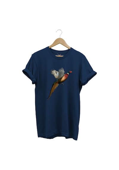 Avcılık Tavuskuşu Baskılı Minimal Regular Fit %100 Pamuk Lacivert T-shirt Lacivert