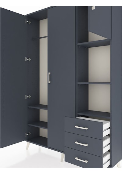 Arges Dolap 5 Raflı 3 Çekmeceli Tek Askılı 132x30x195 Antrasit-antrasit/antrasit Antrasıt/antrasıt