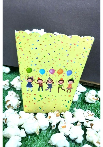 8'li Çocuk Parti Mısır Kutusu - Popcorn Kutusu - Doğum Günü İkram Hediye - Orta Boy Standart