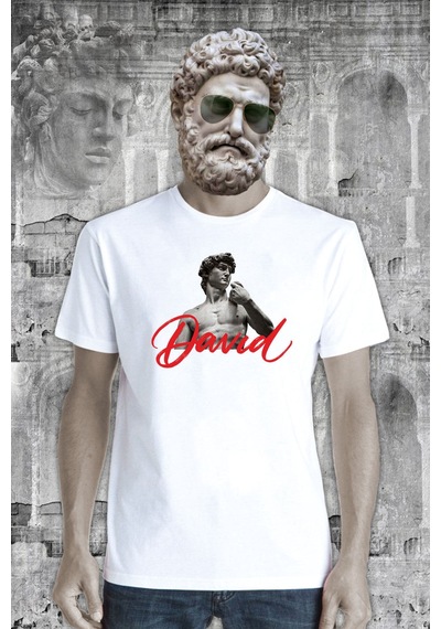 Flood Of Style Erkek Mitoloji Davut Heykeli Unısex Tişört Beyaz