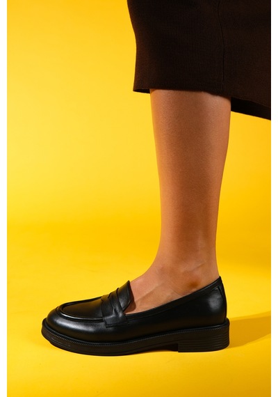Luvishoes Luvi Shoes Pline Siyah Cilt Hakiki Deri Kadın Loafer Ayakkabı Siyah