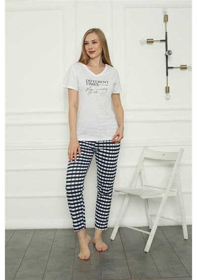 Akbeniz Kadın Penye Pijama Takım 4160 - L Beyaz