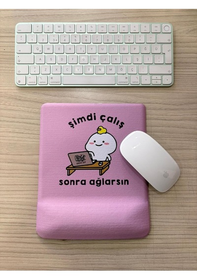 Şimdi Çalık Sonra Ağlarsın Baskılı Bilek Destekli Kare Mouse Pad Mavi