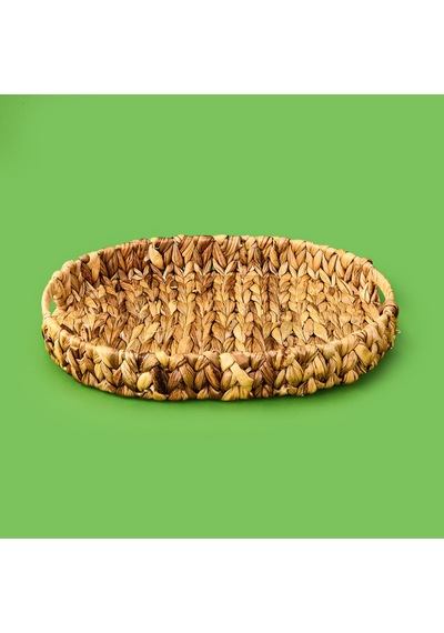 Orta Boy Örgü Oval Tepsi Sepet - Kahverengi - 38x29x5 Cm