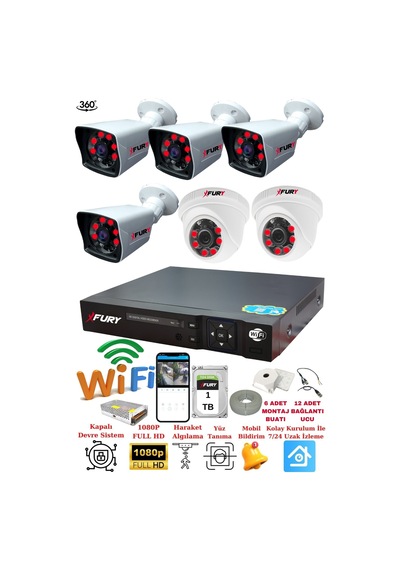 Fury 2 İç 4 Dış Kameralı 5mp Lens 2mp Görüntü Gece Görüşlü Full Hd Güvenlik Kamerası 14125525 1 Tb 98782651