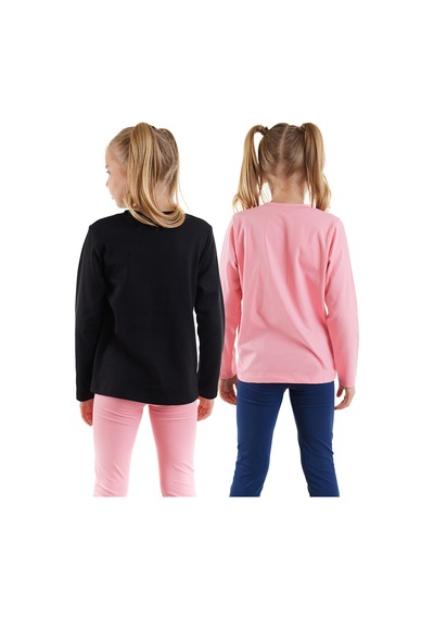 Denokids Siyah Ve Kırmızı Kız C Ocuk 2'li Paket T-shirt Renkli