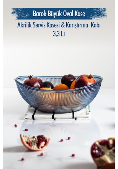 Akrilik Barok Lacivert Büyük Oval Meyve & Salata Kasesi & Karıştırma Kabı / 3,3 Lt Cam Değildir