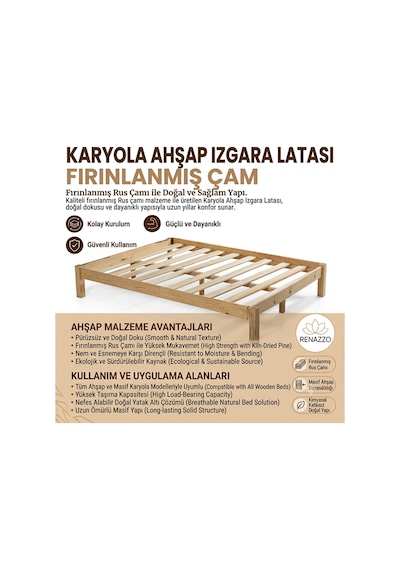 Renazzo Karyola Izgara Latası Masif Ahşap İthal Sibirya Natürel 180 Cm Naturel
