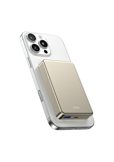 Wiwu P15-1 Led Işık Göstergeli Ultra İnce Pd 20w Kablosuz Powerbank 10000mah 15w Titanyum-gold