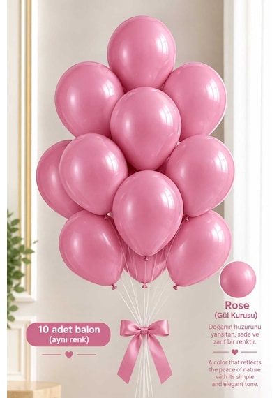 Latex Balon Seti 10'lu- Rose/gül Kurusu Çok Renkli