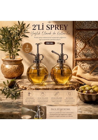Porsima 15729 2'li Cam Sprey Şişe Seti 350 Ml Gri Cam Çiçek Bitki Sulama Püskürtücü & Sprey Yağdanlık