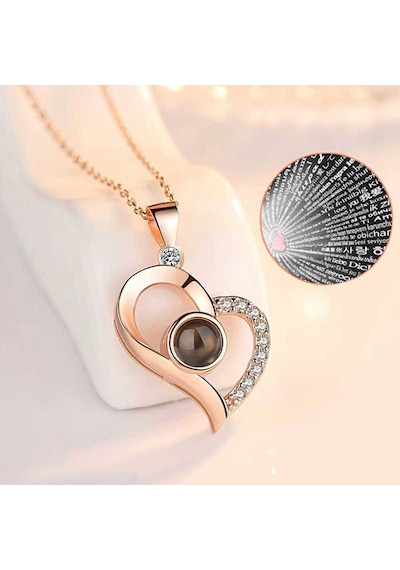 Gümüş Rose 100 Dilde Seni Seviyorum Kalp Kolye Sl3582 Gümüş