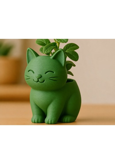 3d Baskı Sevimli Kedi Saksı - Figürlü Sukulent Saksısı-yeşil Çok Renkli