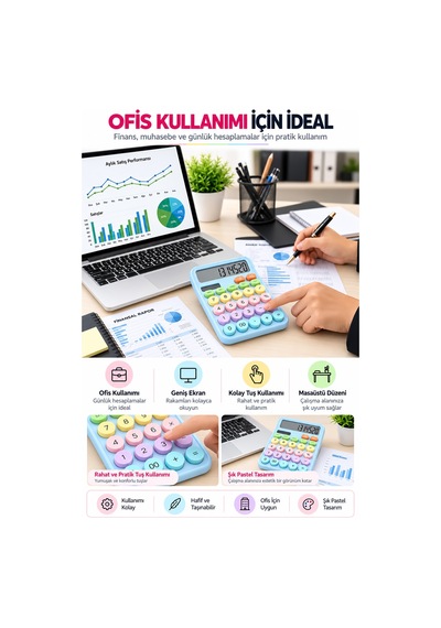 Lcd Ekran Hesap Makinesi 12 Haneli Hesap Makinesi Pastel Mavi