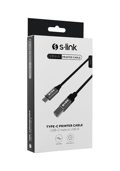S-link Sl-u2004 Type-c To Usb-b Yazıcı Kablosu, 1.5 Metre Usb C Metal Başlıklı Siyah Printer Kablo, Usb-c Laptop Ma Diğer