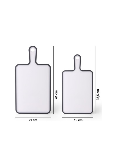 2 Li Kaydırmaz Kesme Tahtası Kulplu Kesim Panosu 1x 30x21 Cm 24,5x19,5 Cm Beyaz - Gri