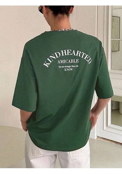 Kind Hearted T-shirt - Yeşil Baskılı Oversize Bisiklet Yaka Kısa Kol Tişört Yeşil
