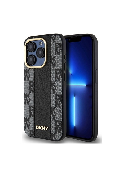 Apple Uyumlu iPhone 15 Pro Kılıf Dkny Lisanslı M-safe Şarj Özellikli 3d Yazılı Checkered Pattern Kapak Siyah