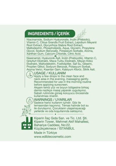 Kiperin Liposomal C Serum 30 Ml Lipozomal C Vitamini İçeren Aydınlatıcı Yüz Serumu, Cilt Tonu Dengeleyici Bakım, Niasinamid & Hyaluronik Asit İle Greyfurt, Maca Ve Meyan Kökü Ekstraktlı