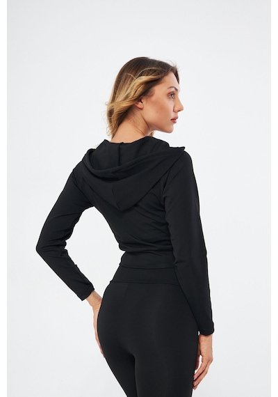 Lesa Wear Kapüşonlu Içi Polarlı Yumuşacık Şardonlu Kaşkorse Crop Likralı Sweatshirt Siyah