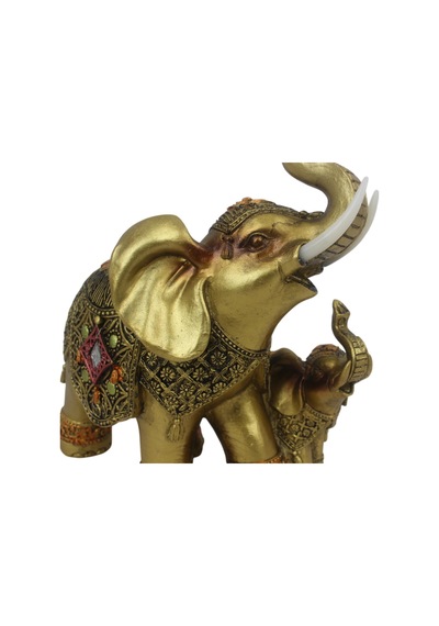 Lüks Nakış İşlemeli Anne Ve Yavru Fil Heykeli Feng Shui Şans Getiren Dekoratif Masaüstü Biblo 17 Cm. 08787364