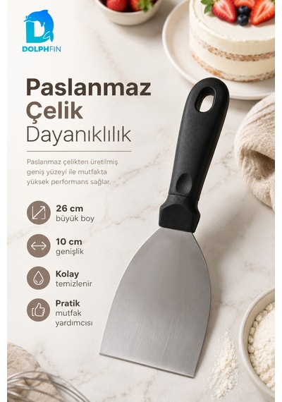 Büyük Boy Spatula 26 Cm Paslanmaz Çelik Geniş Yüzeyli Servis Spatulası Börek Pasta Lazanya Sunum Aparatı Siyah