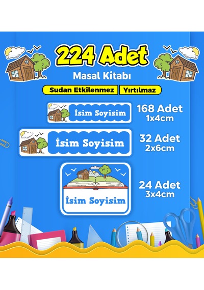 Masal Kitabı Temalı Okul Kreş Kişiye Özel İsim Etiket Seti - Model 199 Çok Renkli