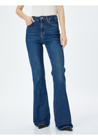 Koton Yüksek Bel Slim Fit İspanyol Paça Kot Pantolon - Flare Jean Orta İndigo 5sal40017md Indigo İndigo
