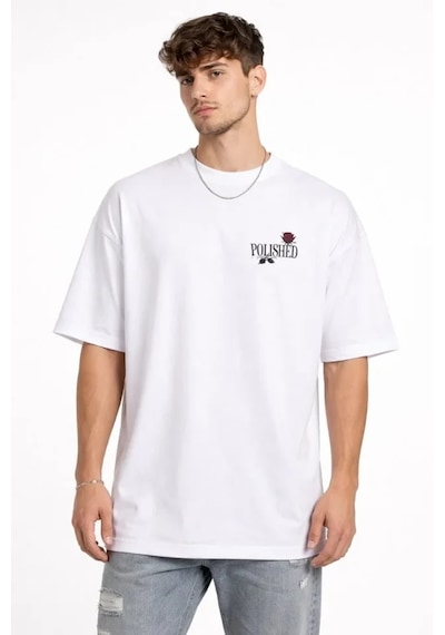 Modi Erkek Bisiklet Yaka Baskılı Kısa Kollu Tişört Streetwear Günlük Basic Pamuklu T-shirt - Beyaz Açık Beyaz