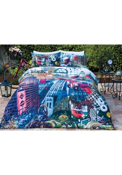 Özdilek Jersey Mavi 3D Dijital Baskılı Quartz Nevresim Takımı Çif Çok Renkli
