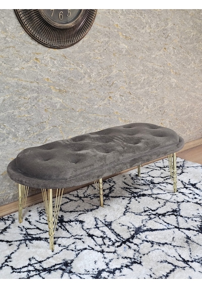 Zafir Ufo Oturak Bench - Gold Kaplama Telli Ayak - Oturak - Bench - Puf - Yatak Ucu Pufu Kahverengi