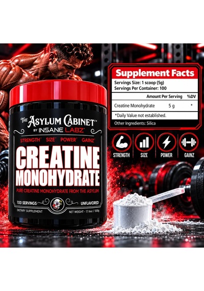 Insane Labz Insane Creatine Monohydrate Post Workout Strength Size Power 500 Gr 100 Servings - Kreat Aromasız