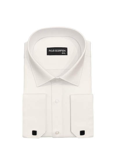 Erkek Klasik Gömlek Pamuklu Esnek Kumaş,slim Fit Uzun Kollu, Fransız Manşetli Plus Scorpion Beyaz