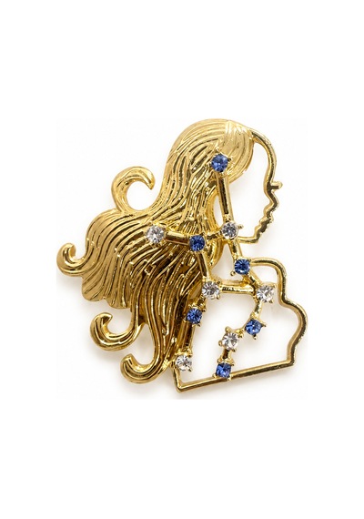 Hediye Başak Burcu Kadın Broşu Gold Renk Zirkon Taşlı Astroloji Rozeti Açık Gri