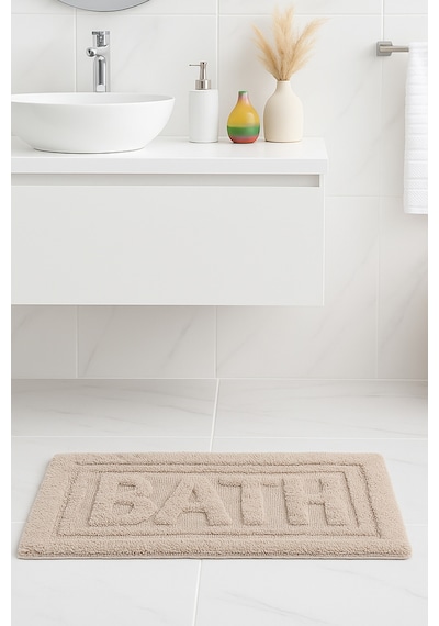 Bath Banyo Paspası 80x50 Dekoratif, Yıkanabilir, Tüylenme Yapmaz, Yumuşak Doku Vizon