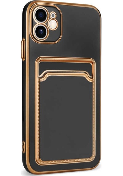 Apple Uyumlu  iPhone 12 Kilif Bark Kartlikli Kenarlari Altin Renk Kilif 558089730